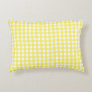 Pastel Yellow Gingham Pattern Decorative Cushion