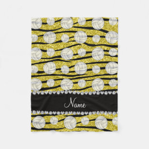 Pastel yellow glitter zebra stripes volleyballs fleece blanket