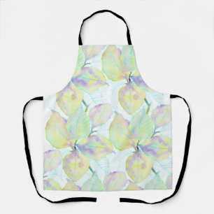 Pastel Yellow Green Watercolor Botanical Leaves Apron