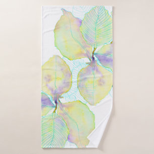 Pastel Yellow Green Watercolor Botanical Leaves Bath Towel Set