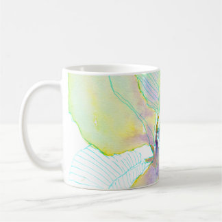 Pastel Yellow Green Watercolor Botanical Leaves Coffee Mug
