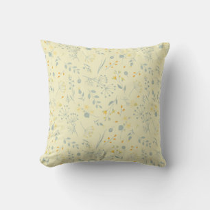 Pastel Yellow Grey Wildflowers Berries Cushion