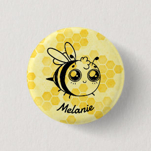 Pastel Yellow Honeycomb Cute Bee Personalised 3 Cm Round Badge