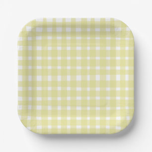 Pastel Yellow Imperfect Gingham Paper Plates