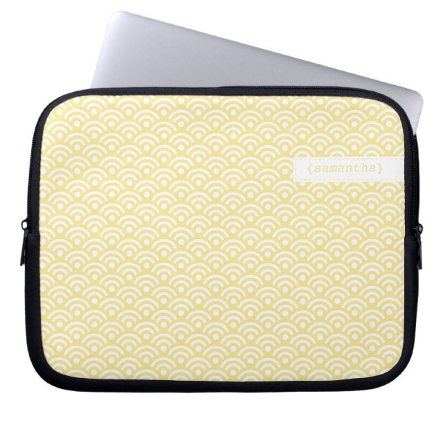 Pastel Yellow Japanese Seigaiha Pattern Laptop Sleeve (Front)
