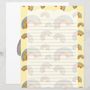 Pastel Yellow Kawaii Rainbow Stationery Paper