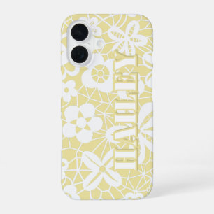 Pastel Yellow Lace Floral Personalized iPhone Case