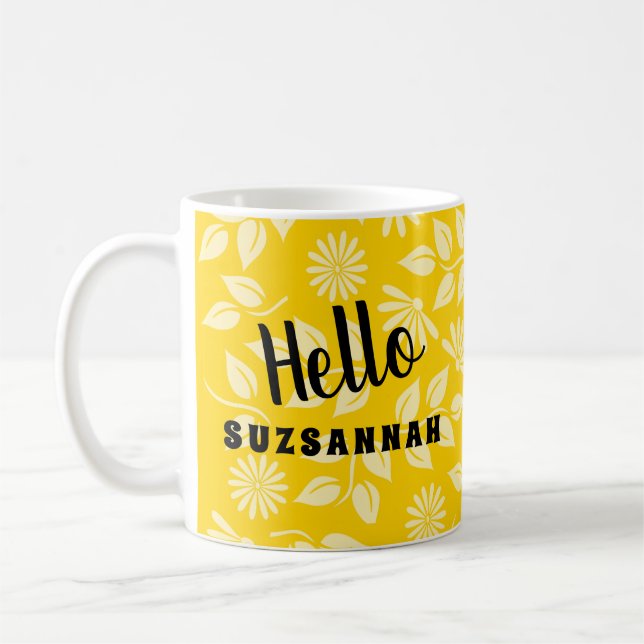 Pastel Yellow Leaves Daisies Bright Yellow Coffee Mug (Left)