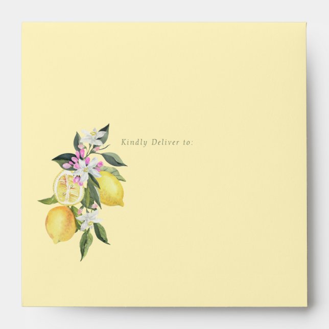 Pastel Yellow Lemons Monogram Wedding Envelope (Front)