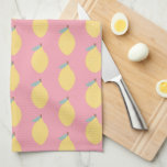 Pastel Yellow Lemons Pattern on Pink Tea Towel<br><div class="desc">Modern illustrated lemon pattern in pastel yellow on pink.</div>