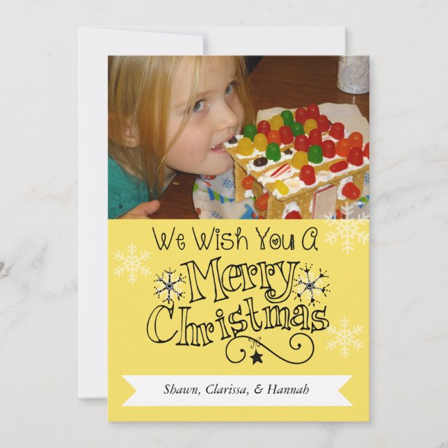 Pastel Yellow Merry Christmas Photo Holiday Card (Front)