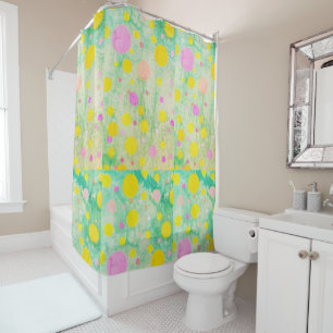 Pastel Yellow Mint Green Pink  Shower Curtain
