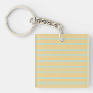 Pastel Yellow Mint Green Striped Retro Pattern Key Ring