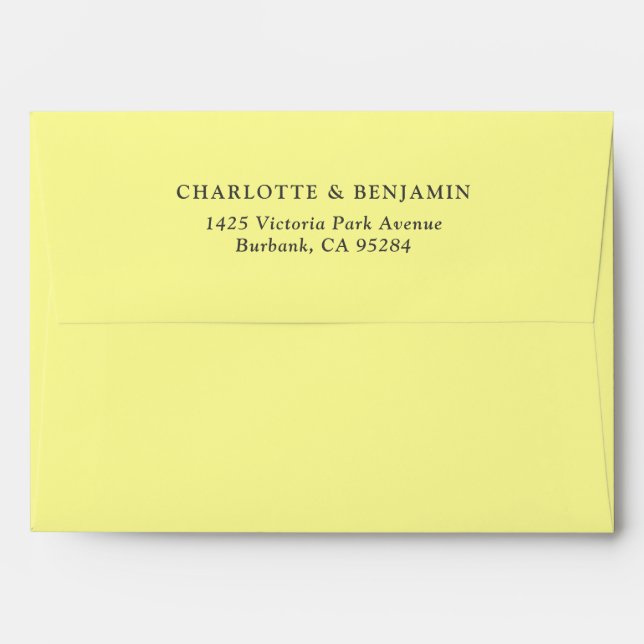 Pastel Yellow Modern Custom Wedding 5.25x7.25 Envelope (Back (Top Flap))