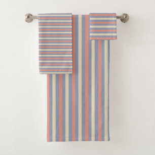 Pastel yellow, orange and blue stripes bath towel set