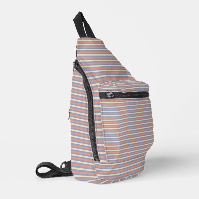 Pastel yellow, orange and blue stripes sling bag (Left Corner)