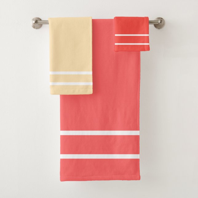 Pastel Yellow Peach Summer Fruit Geometric Pattern Bath Towel Set (Insitu)