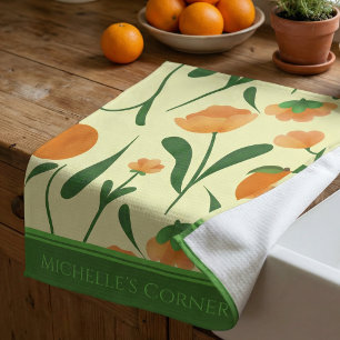 Pastel Yellow Peaches And Flowers Tea Towel