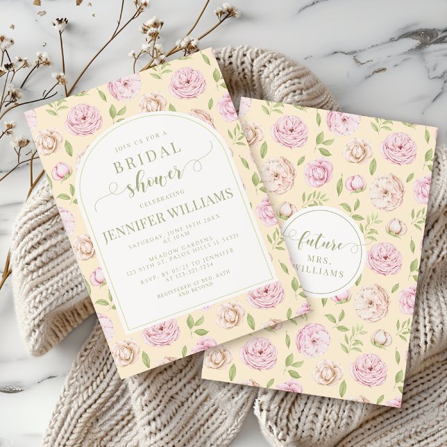 Pastel Yellow Pink Floral Boho Arch Bridal Shower Invitation (Creator Uploaded)