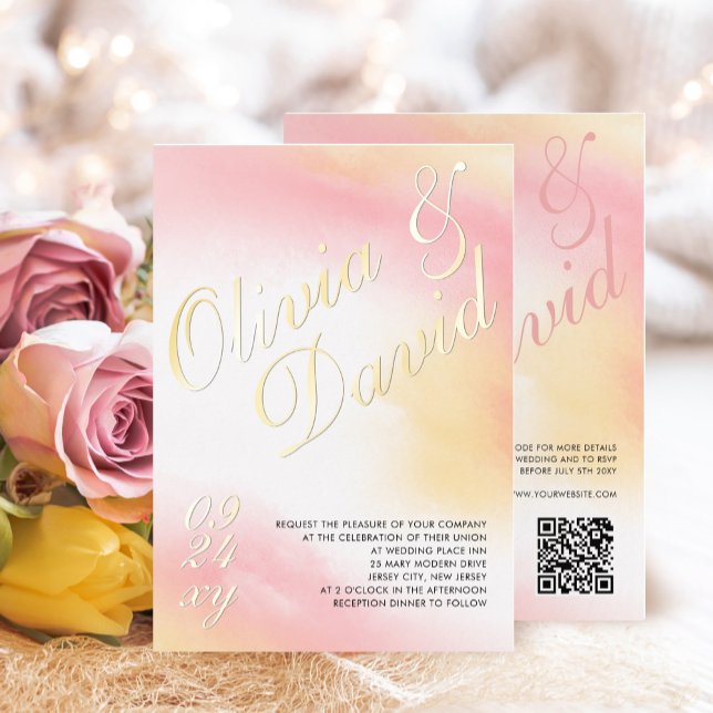 Pastel Yellow Pink Watercolor RSVP QR Wedding (Creator Uploaded)