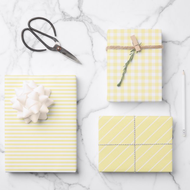 Pastel Yellow Plaid Striped Spring Wrapping Paper Sheet (Front)