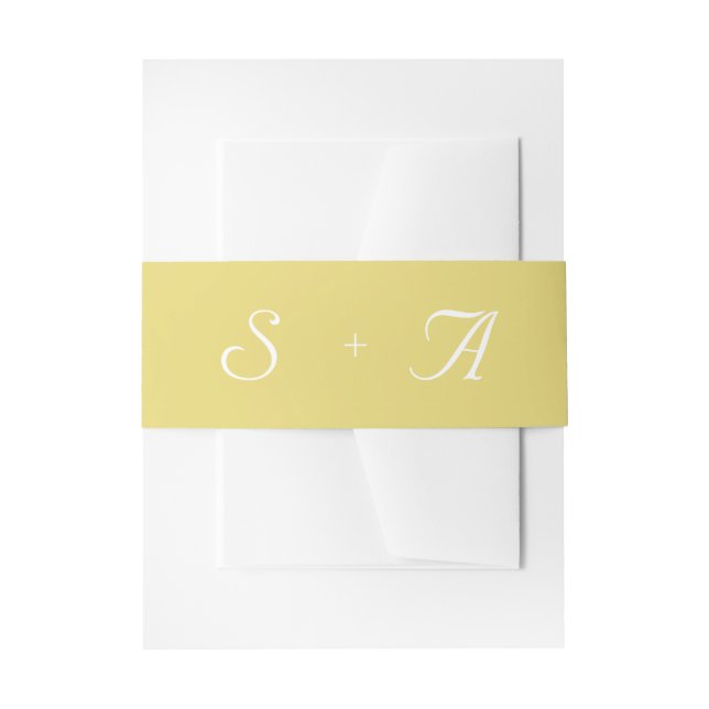Pastel Yellow Plain Modern Monogram Wedding Invitation Belly Band (Front Example)