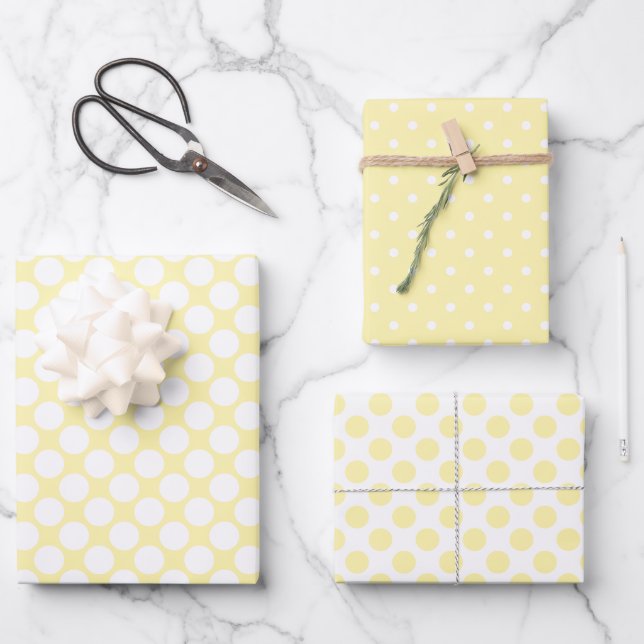 Pastel Yellow Polka Dot Spring Wrapping Paper Sheet (Front)