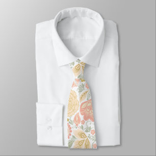 Pastel yellow rust wildflowers summer pattern tie
