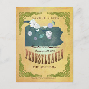 Pastel Yellow Save The Date-Map With Lovely Birds Announcement Postcard
