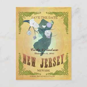 Pastel Yellow Save The Date -Map With Lovely Birds Announcement Postcard