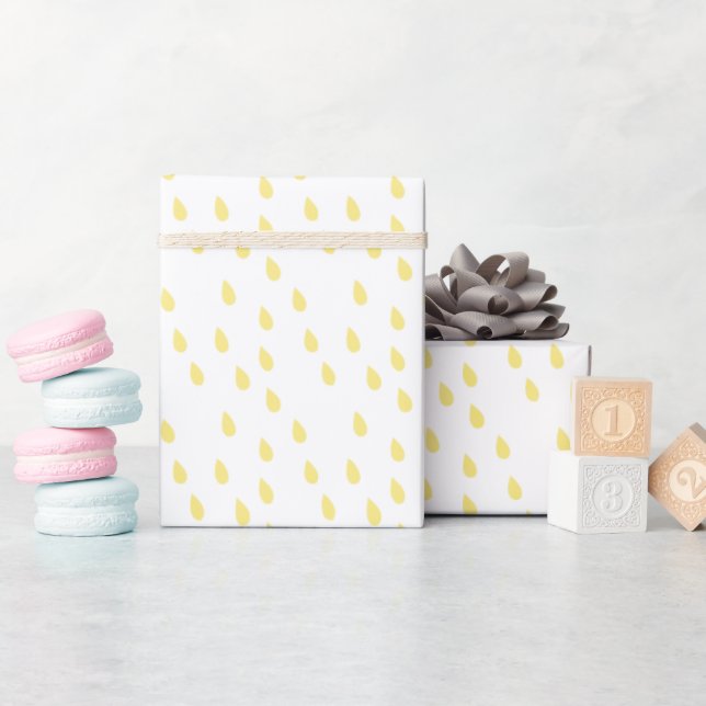 Pastel Yellow Simple Modern Raindrops Pattern  Wrapping Paper (Baby Shower)