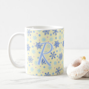 Pastel Yellow Snowflakes Modern Monogram Initial Coffee Mug