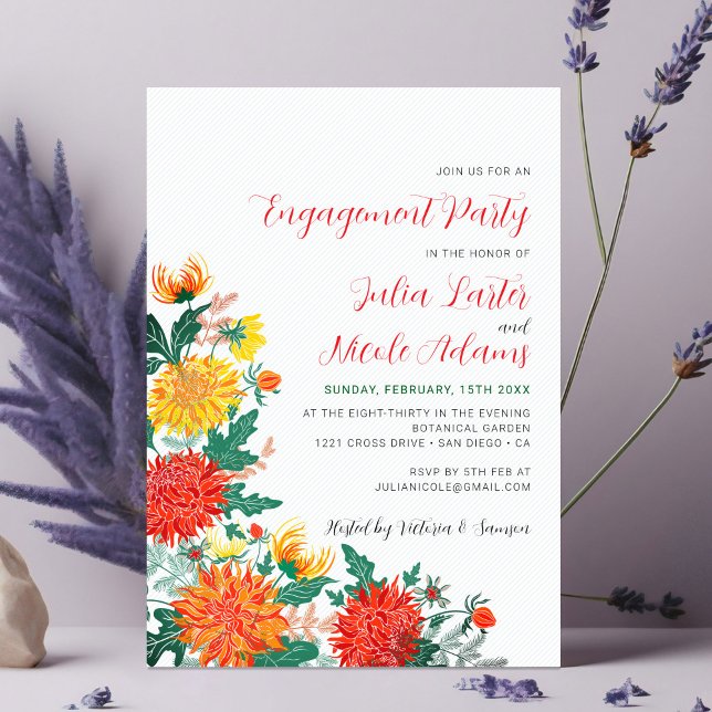 Pastel Yellow Spring Dahlia Engagement Party Invitation (Creator Uploaded)