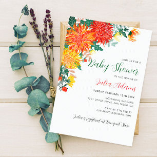 Pastel Yellow Spring Dahlia Florals Baby Shower Invitation