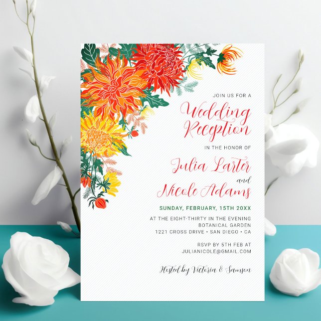 Pastel Yellow Spring Dahlia Wedding Reception Invitation (Creator Uploaded)