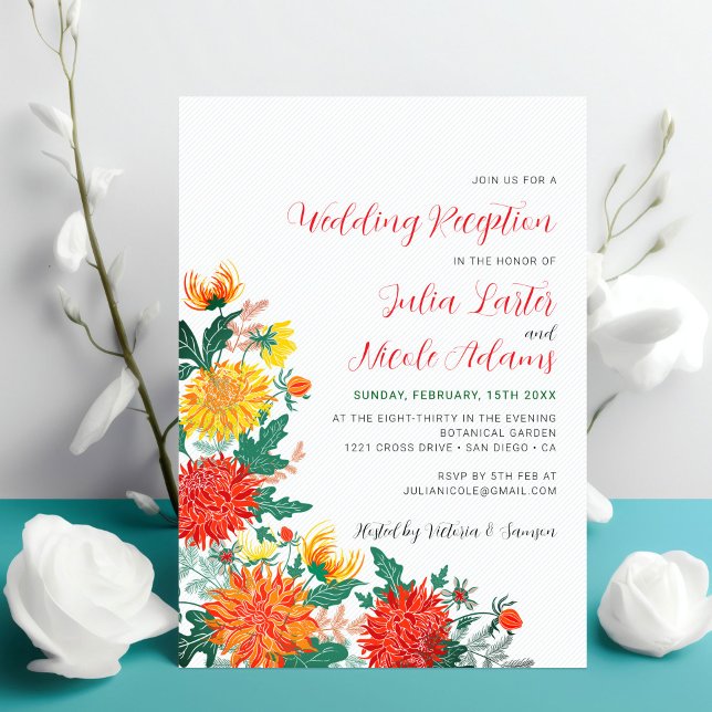 Pastel Yellow Spring Dahlia Wedding Reception Invitation (Creator Uploaded)