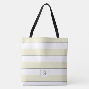 Pastel Yellow Stripes on any Colour Custom Monogra Tote Bag