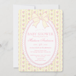 Pastel Yellow Vintage Fancy Floral Baby Shower Invitation