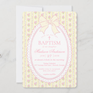 Pastel Yellow Vintage Fancy Floral Baptism Invitation