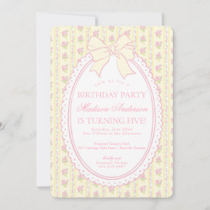 Pastel Yellow Vintage Fancy Floral Birthday Party Invitation