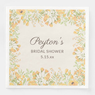 Pastel Yellow Watercolor Floral Bridal Shower  Napkin