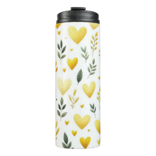 PASTEL YELLOW WATERCOLOR LOVE VALENTINE HEARTS THERMAL TUMBLER