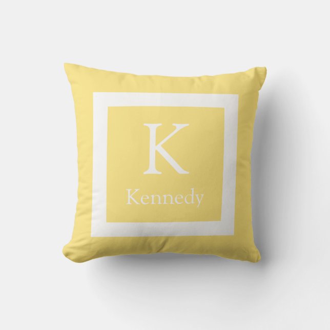 Pastel Yellow White Custom Monogram Name Cushion (Front)