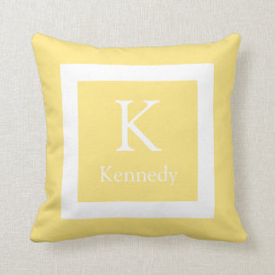 Pastel Yellow White Custom Monogram Name Cushion