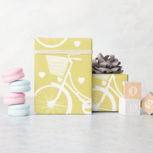 Pastel Yellow White Vintage Retro Bicycle  Wrapping Paper