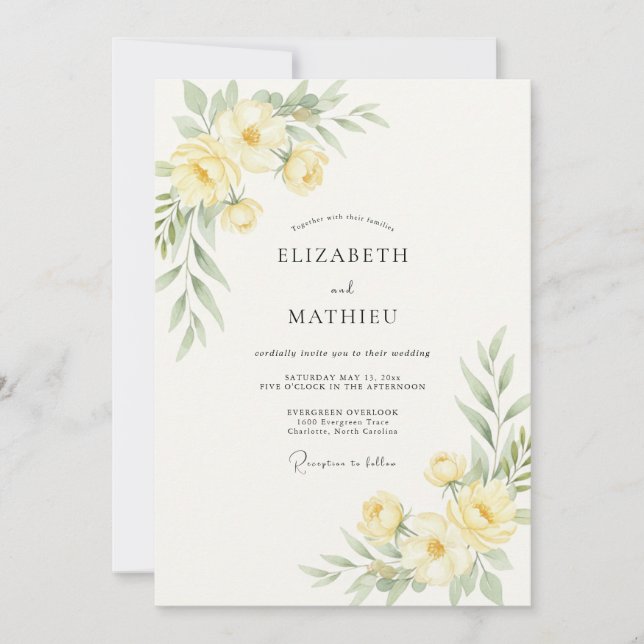 Pastel Yellow Wildflower Wedding Invitation (Front)