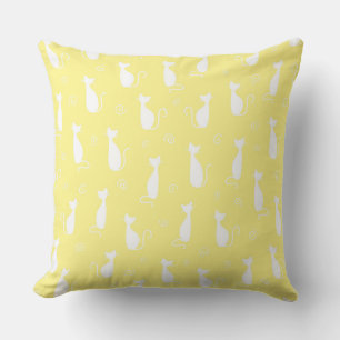 PASTEL YELLOW WITH WHITE CAT SILHOUETTES CUSHION