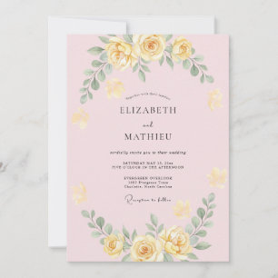 Pastel Yellow Wreath Bloom Wedding Invitation