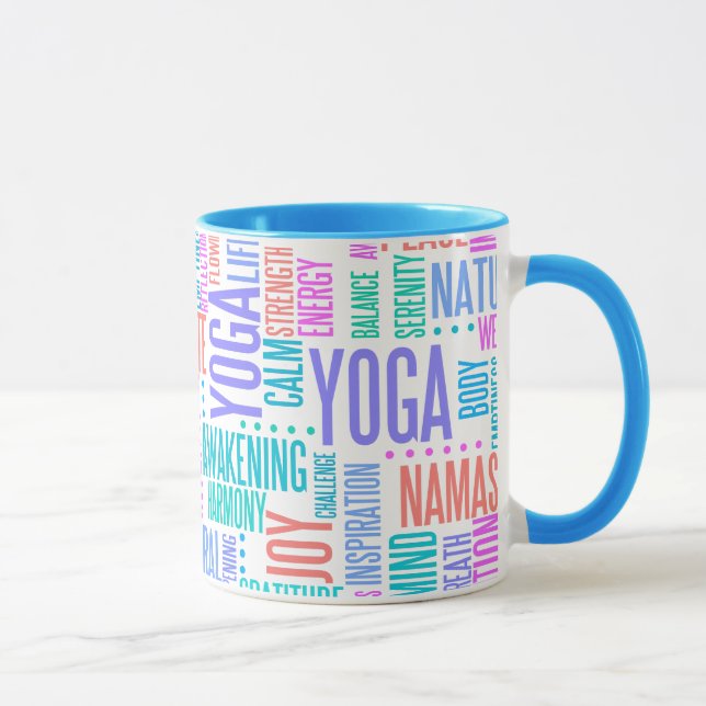 Pastel Yoga Word Cloud Elegant Pattern Mug (Right)