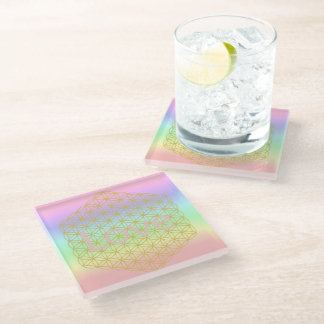 Pastell flower of life Mandala energy Glass Coaster